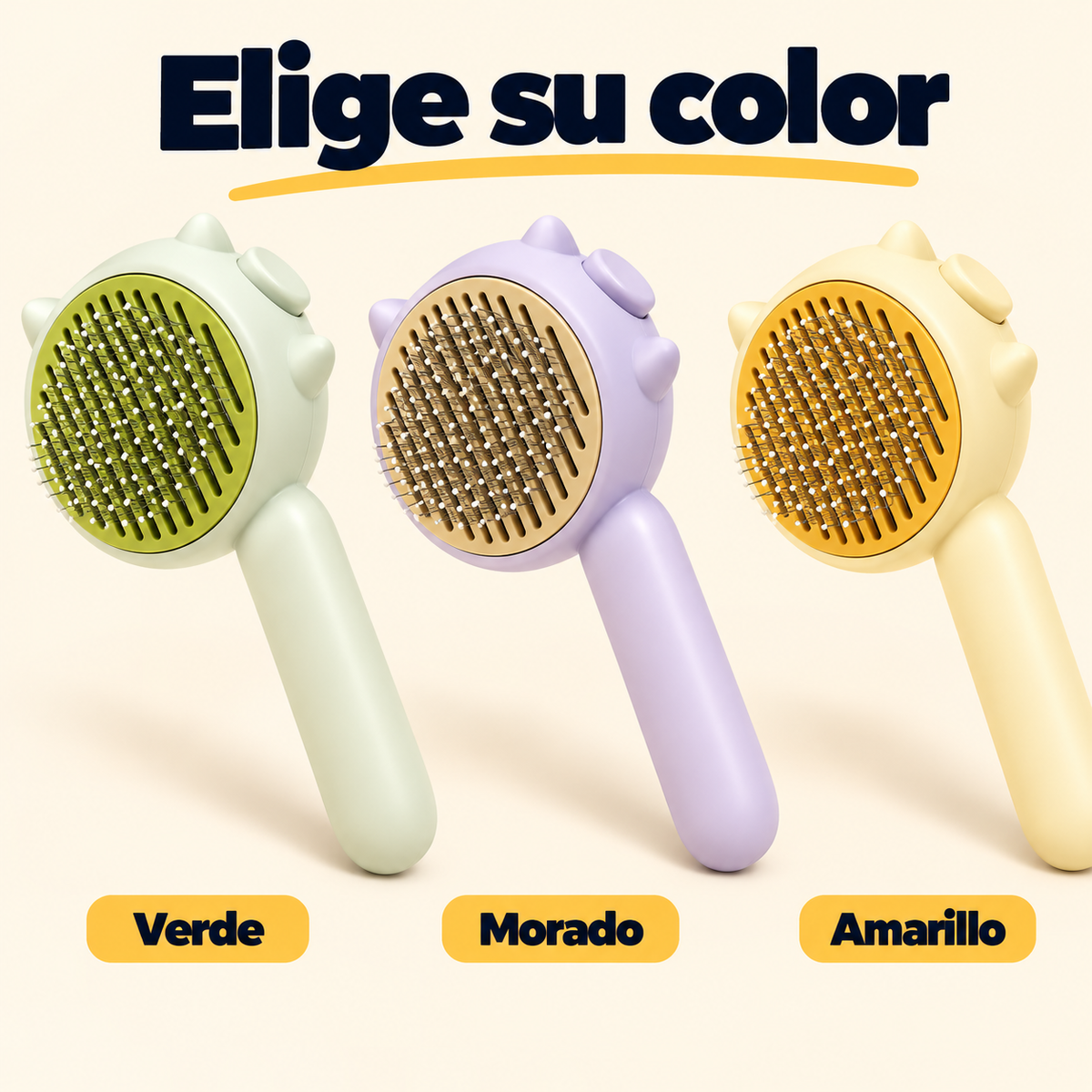 Cepillo quitapelos autolimpiable en tres colores: verde, morado y amarillo