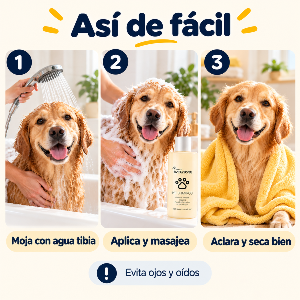 Cómo bañar a tu perro en 3 pasos: moja con agua tibia, aplica y masajea, aclara y seca
